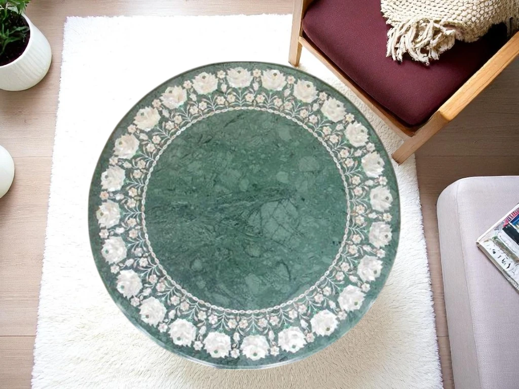 Luxury Round Marble Table with Floral MOP Inlay